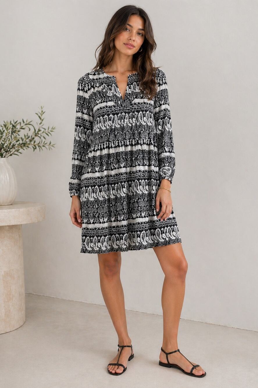 Anthropologie Thakoon Collective Paisley Mini Dress Size 6 Black White Boho